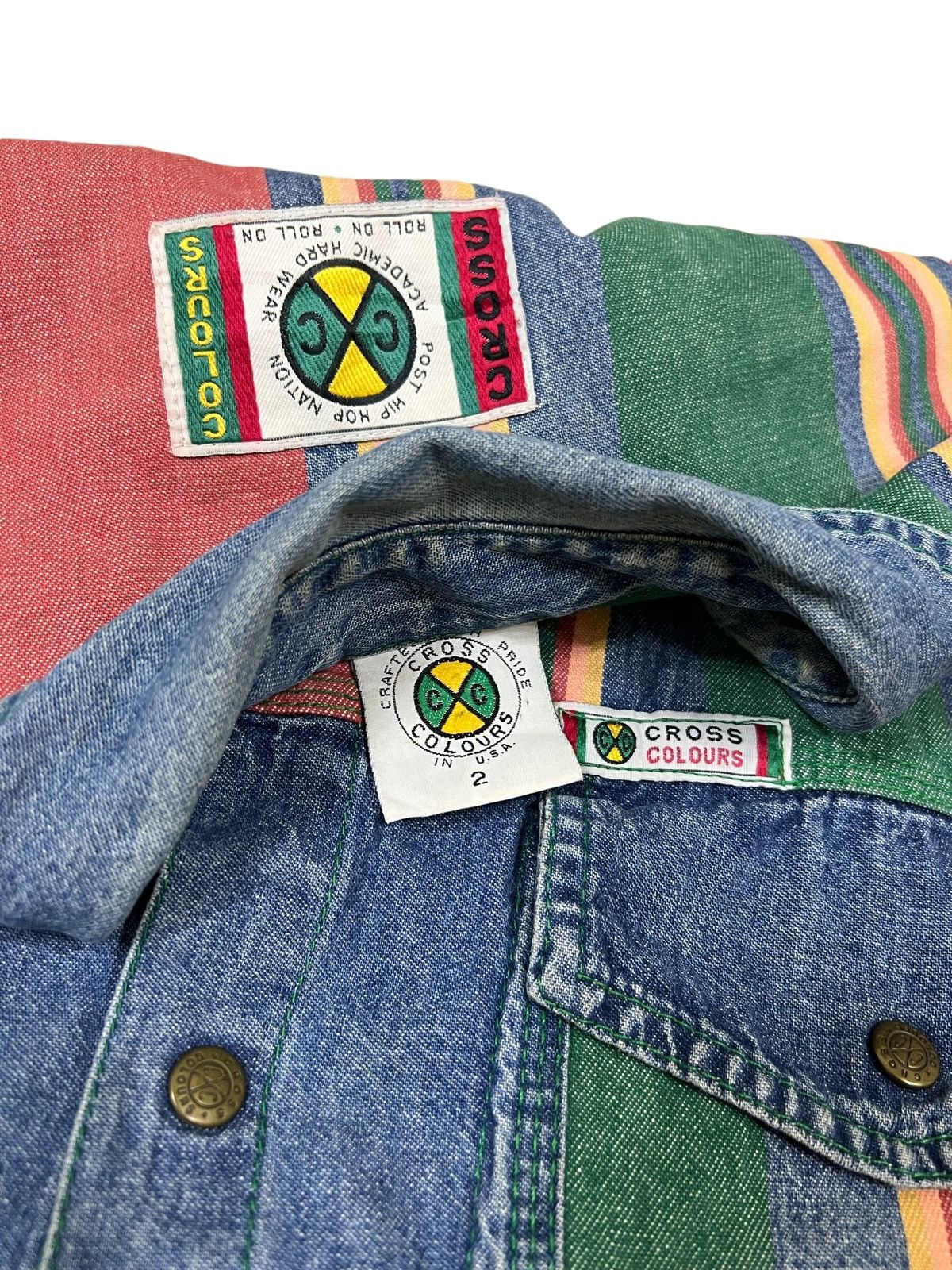 Cross Colours 1990s CC 🇺🇸 Multicolor OS Baggy Hip Hop Rapper Denim Jkt Size US XL / EU 56 / 4 - 9 Thumbnail