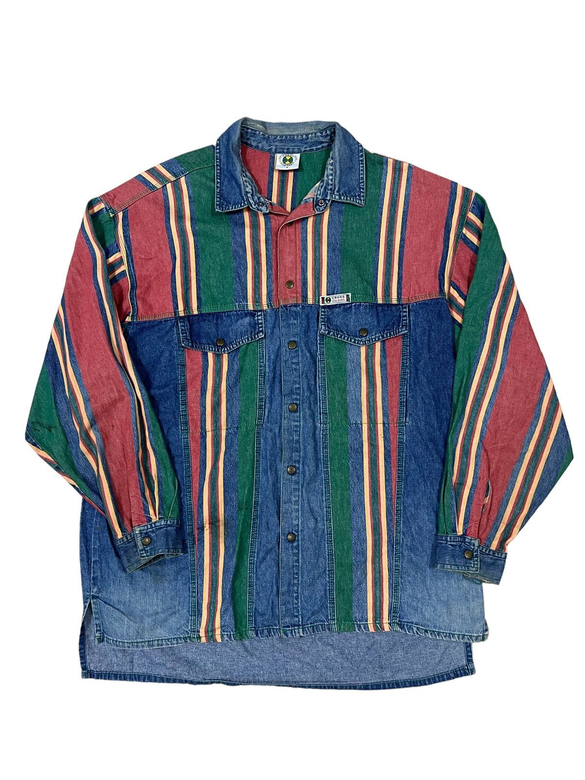 Cross Colours 1990s CC 🇺🇸 Multicolor OS Baggy Hip Hop Rapper Denim Jkt Size US XL / EU 56 / 4 - 1 Thumbnail