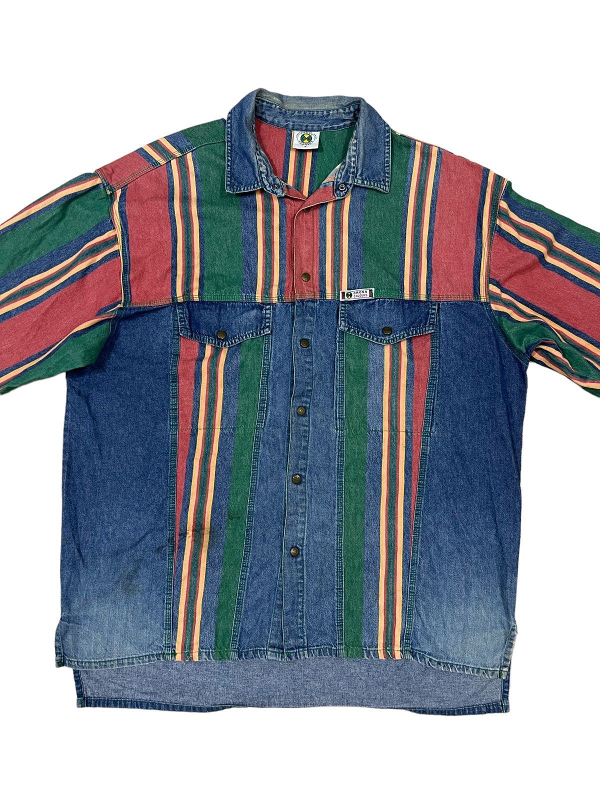 Cross Colours 1990s CC 🇺🇸 Multicolor OS Baggy Hip Hop Rapper Denim Jkt Size US XL / EU 56 / 4 - 3 Thumbnail