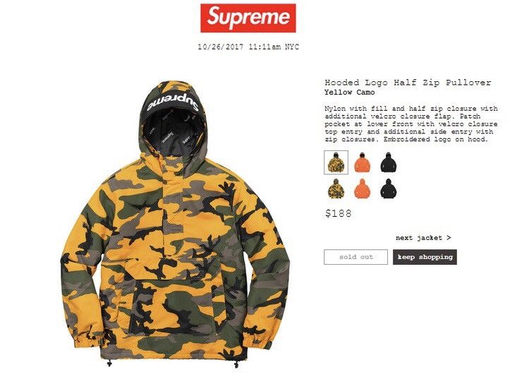 Supreme Hooded Logo Half Zip Pullover Yellow Camo | Grailed