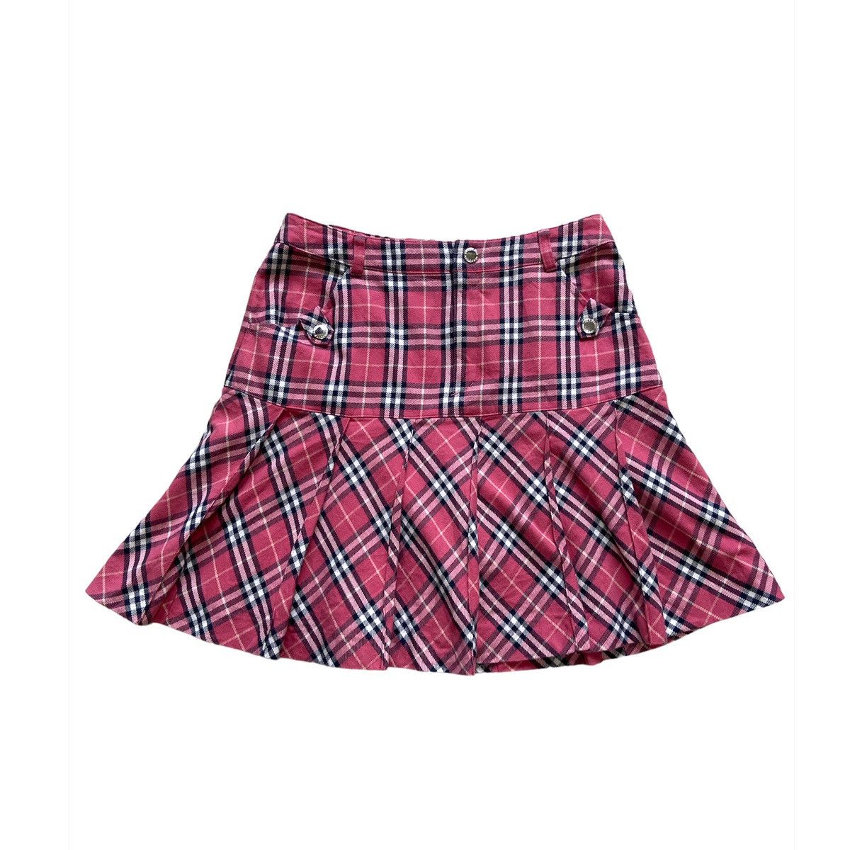 image of Burberry Nova Check Knife Pleated Skirt in Pink, Women's (Size 26)