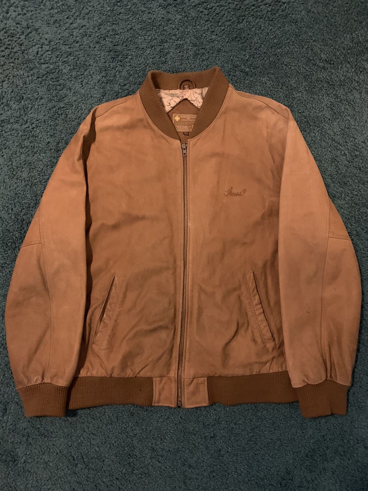 Guess Map Bomber Leather Jacket By Georges Marciano