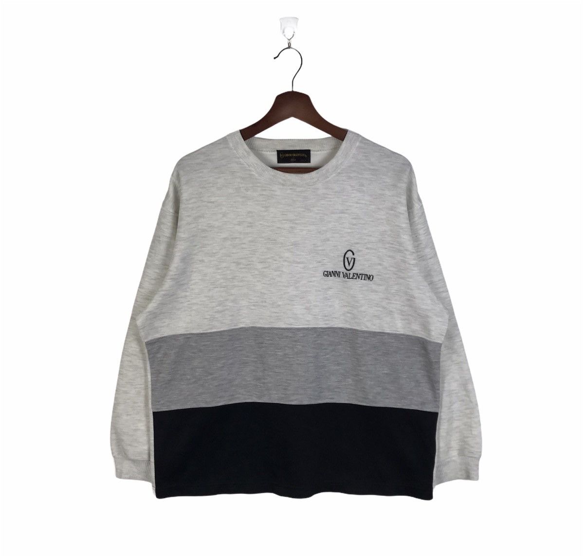 image of Gianni Valentino Italy Sweatshirt Spell Out Embroidered Logo in Cream Grey Bl, Men's (Size Large)