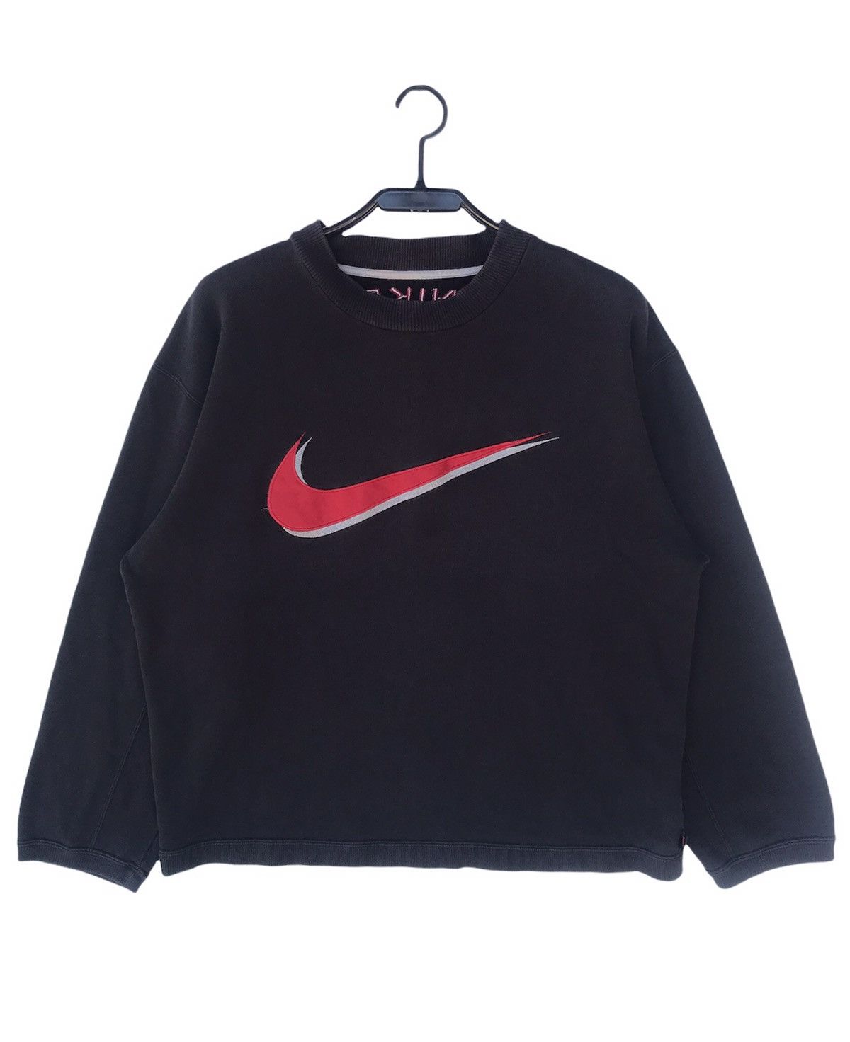 Nike × Vintage Vtg 90s Nike Double Swoosh Big Logo Embroidered Sweatshirt Size US L / EU 52-54 / 3 - 1 Thumbnail