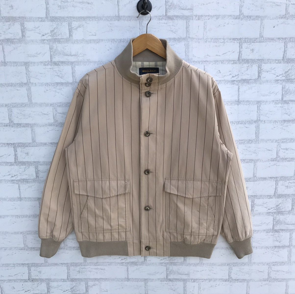 Vintage Woolrich Beige Pinstripe Jacket - Button-Up
