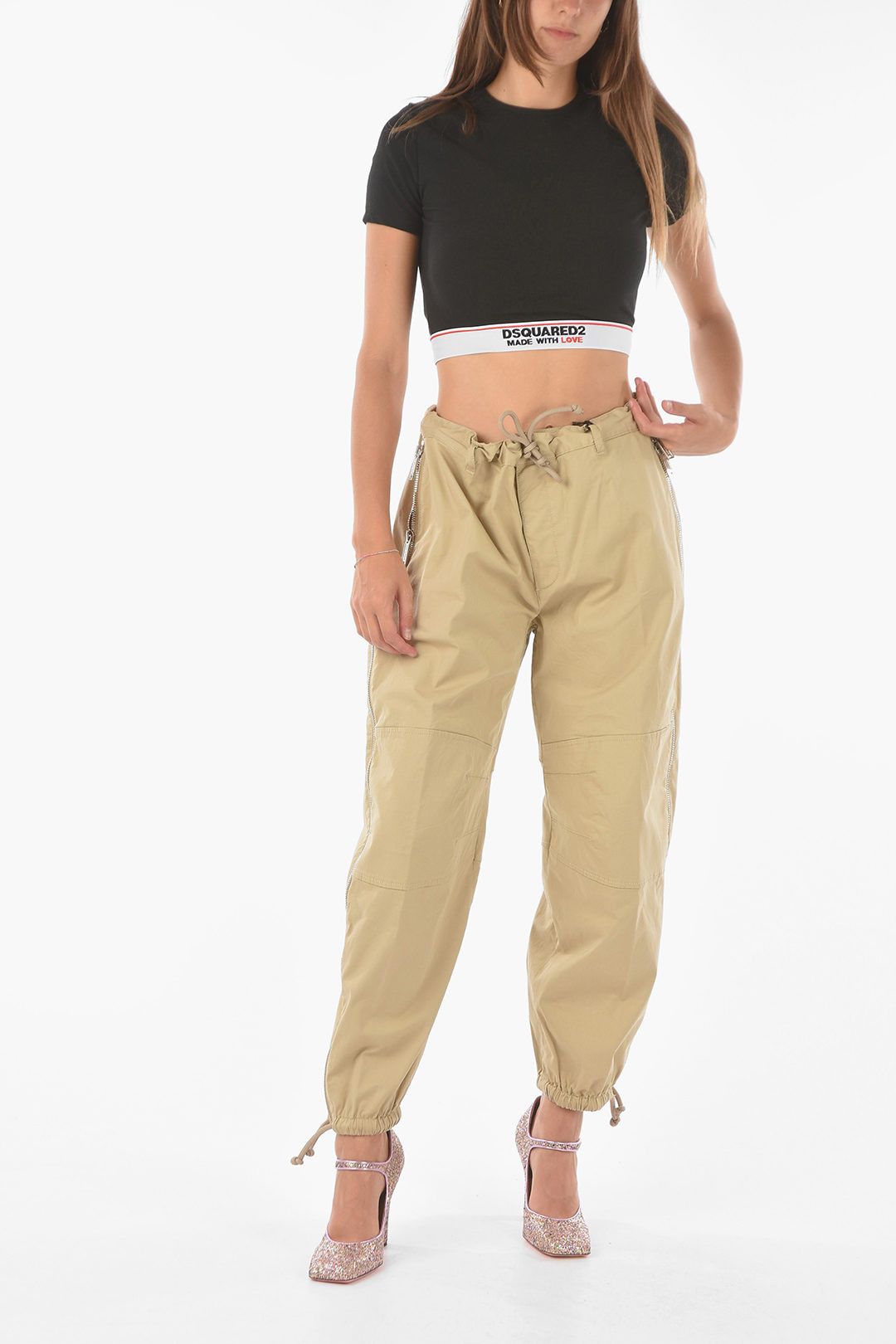 Dsquared² Black Pleated High Waist Wide Leg Cropped Pants