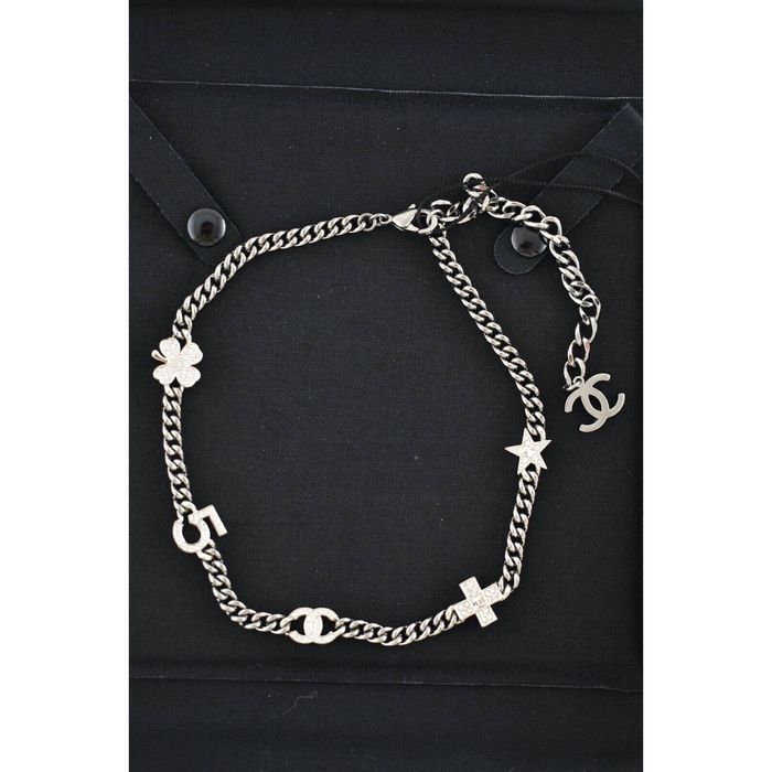 Chanel Chanel 22P Ruthenium Silver Crystal Logo Choker Necklace
