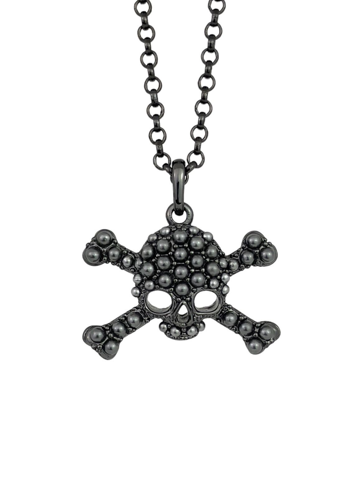 Gunmetal Pearl Skull Necklace