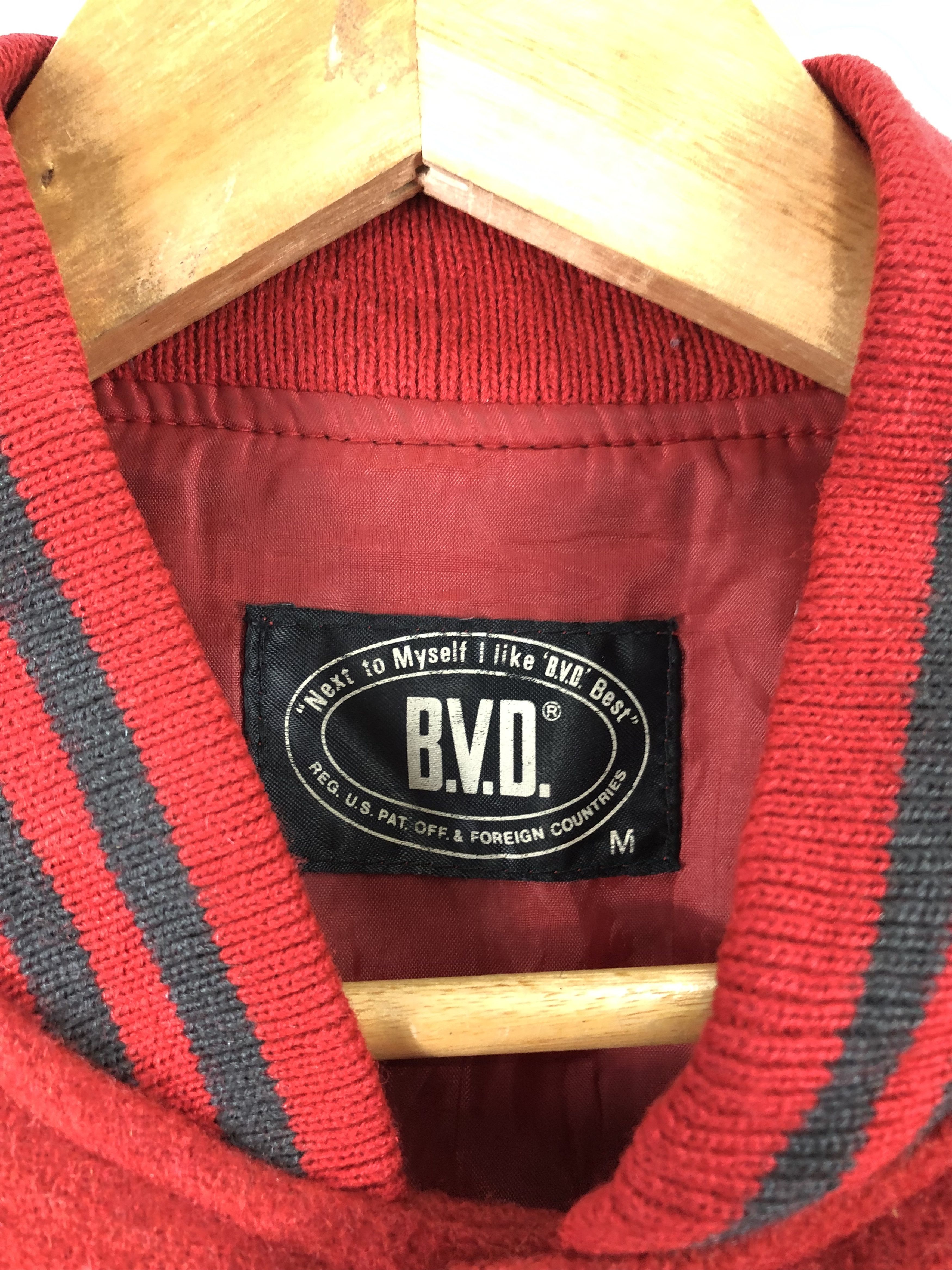 Japanese Brand Vintage 90s Japanese Brand B.V.D. Varsity Jacket Red V0281 Size US M / EU 48-50 / 2 - 6 Thumbnail