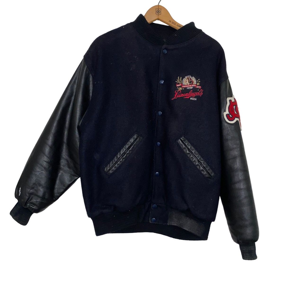 image of Varsity Jacket x Vintage 90's Leinenkugel’S Beer Varsity Letterman Jacket in Black (Size Large)