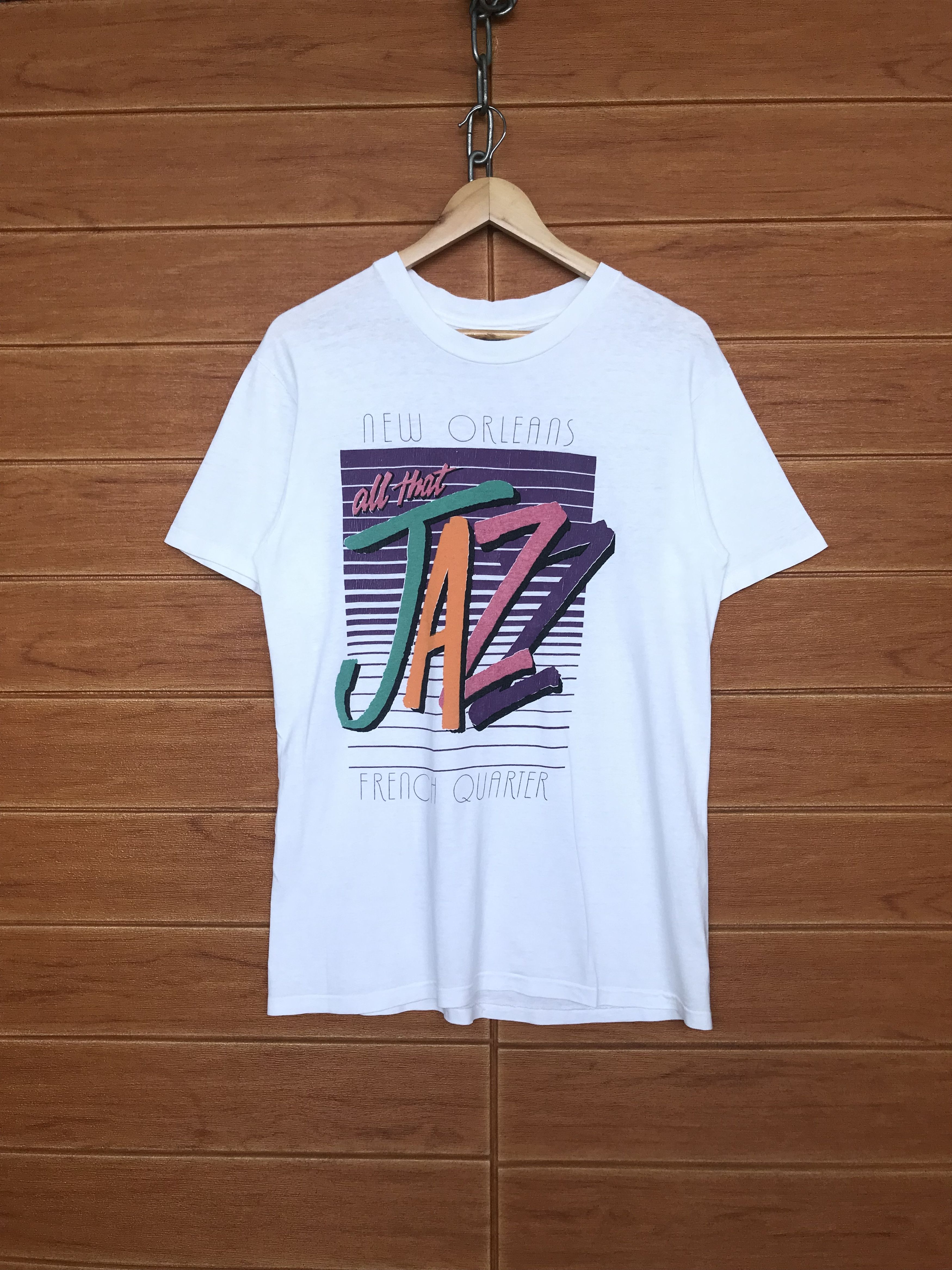 Vintage 90s NEW ORLEANS JAZZ French Quarter Graphic Art Size US M / EU 48-50 / 2 - 1 Thumbnail