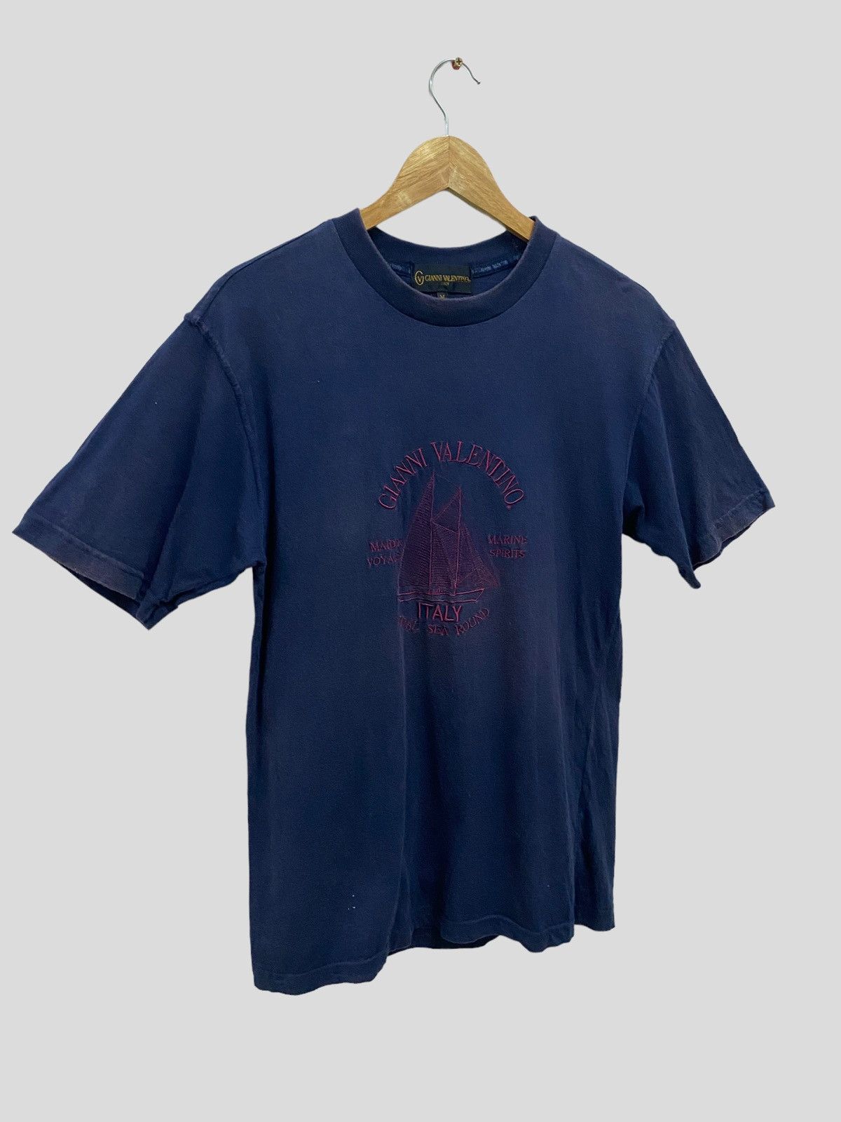 Gianni Valentino × Vintage VINTAGE GIANNI VALENTINO MARINE EMBROIDERED FADED TSHIRT Size US S / EU 44-46 / 1 - 3 Thumbnail