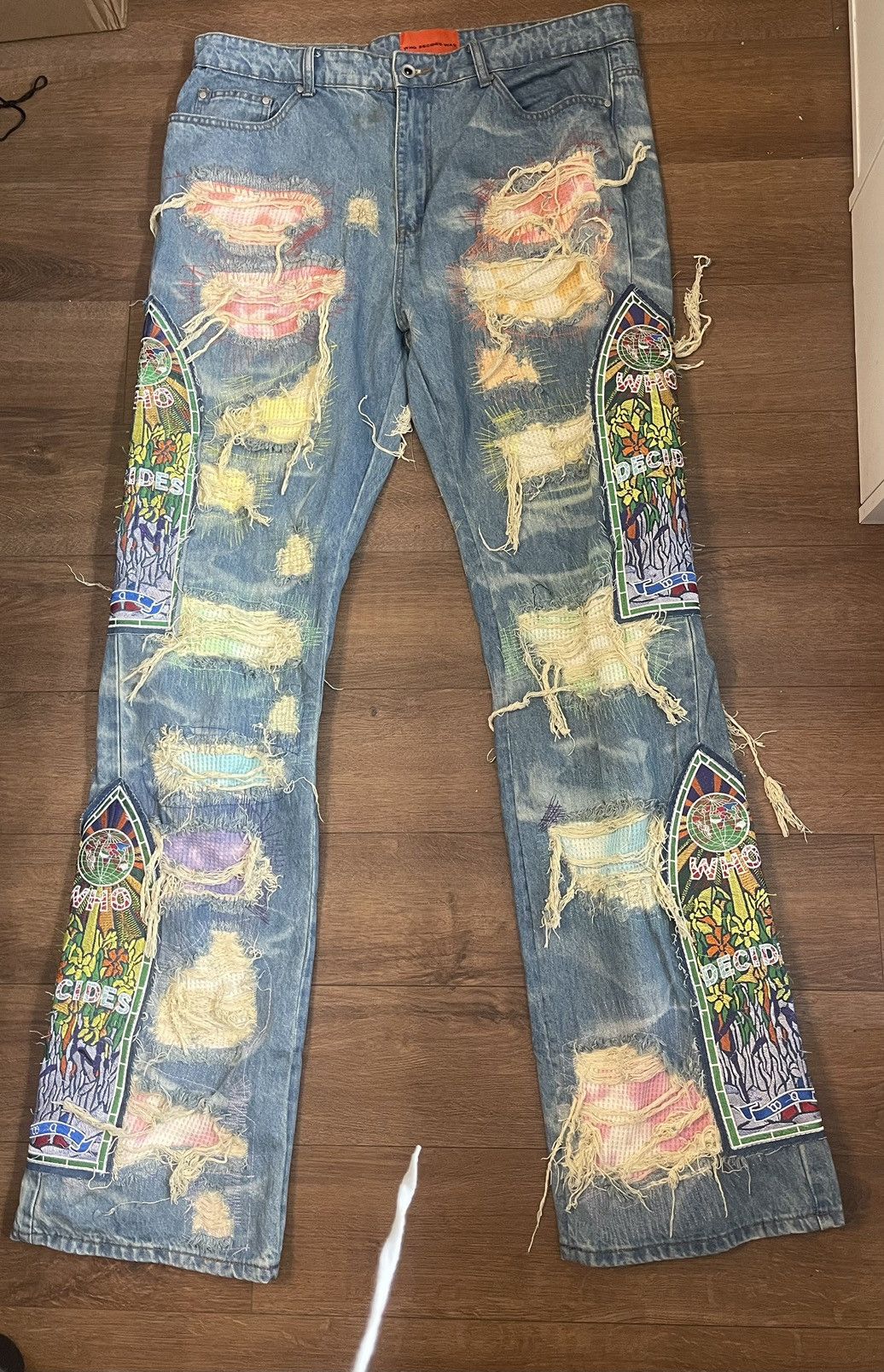 Distressed Denim WHODECIDESWAR rainbow destroyed denim size 38 | Grailed