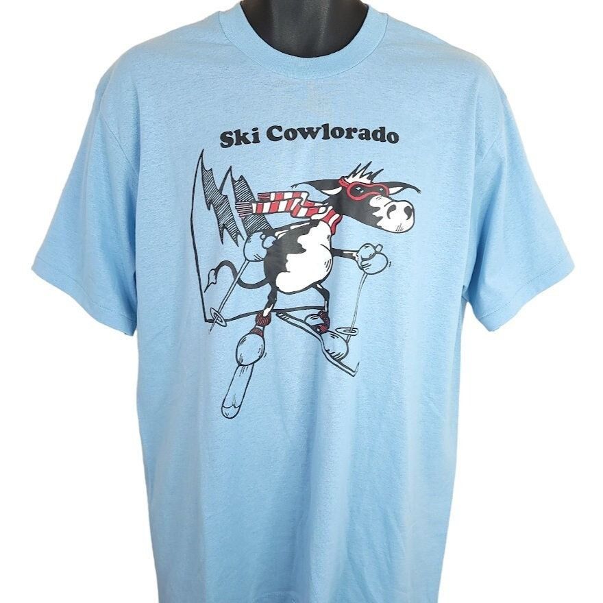 Ski Cowlorado T Shirt Vintage 80s Downhill Skiing Funny