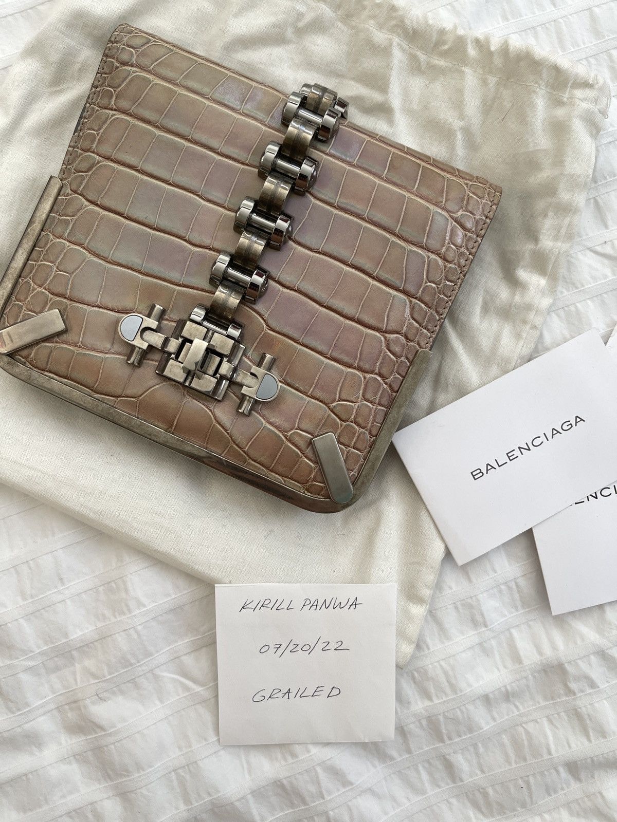 image of Balenciaga Alligator Clutch in Brown, Women's