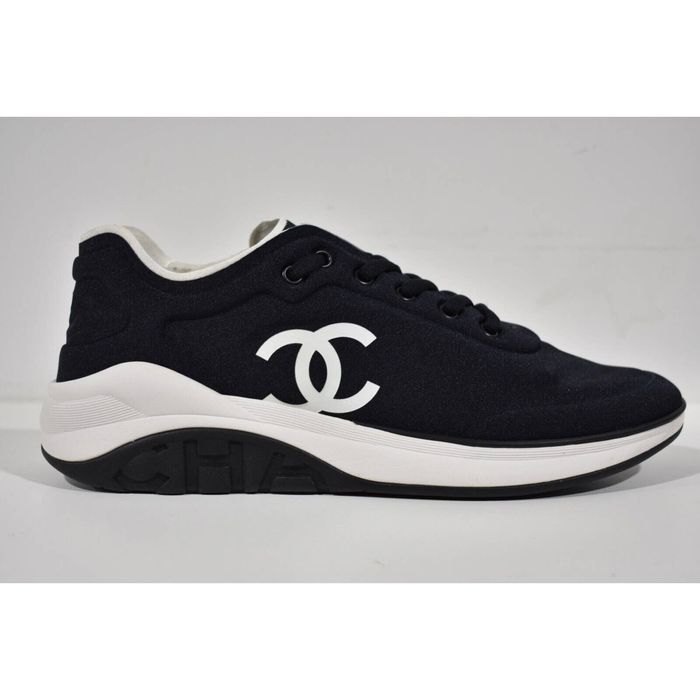 Chanel Chanel 19P Black Lycra White Low Top Trainer Sneaker 42