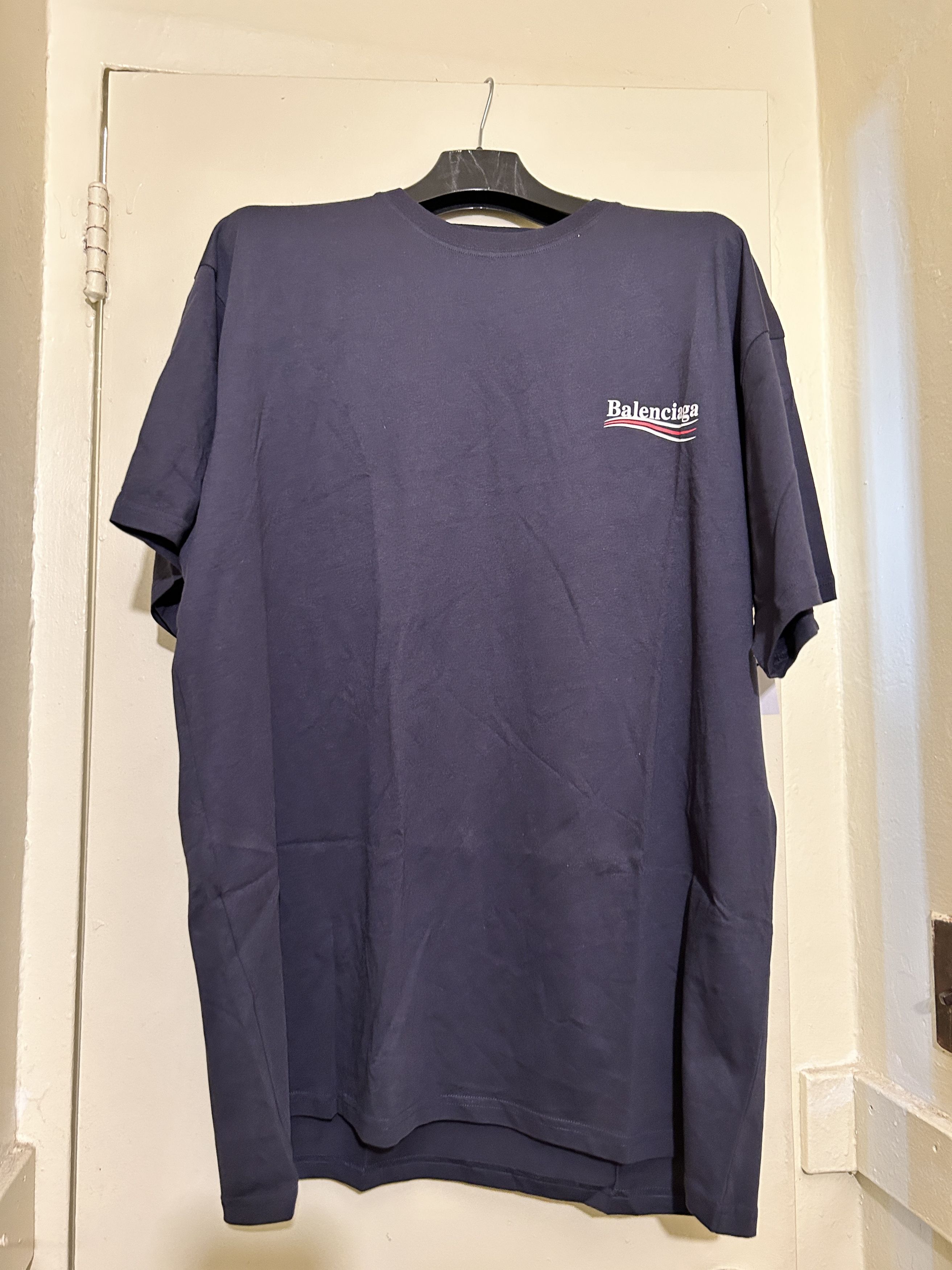 image of Balenciaga Navy Political Logo T-Shirt Campaign Bernie, Men's (Size XL)