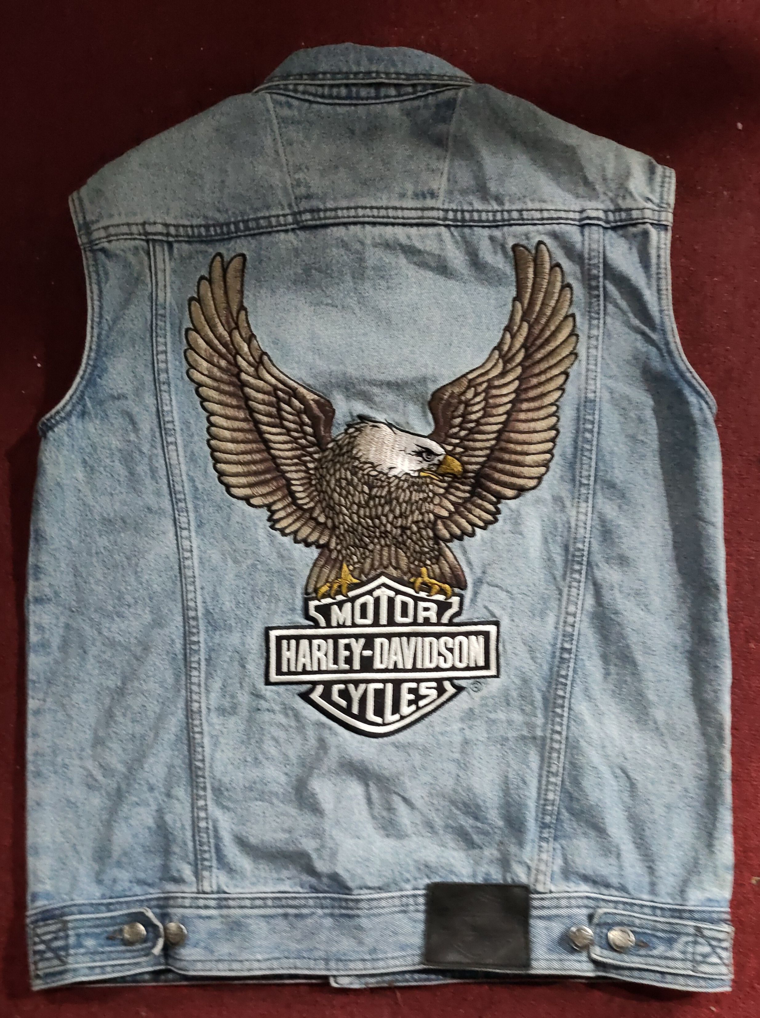 Harley Davidson × Vintage Trucker Jacket denim Harley Davidson vintage less sleeve Size US S / EU 44-46 / 1 - 1 Thumbnail