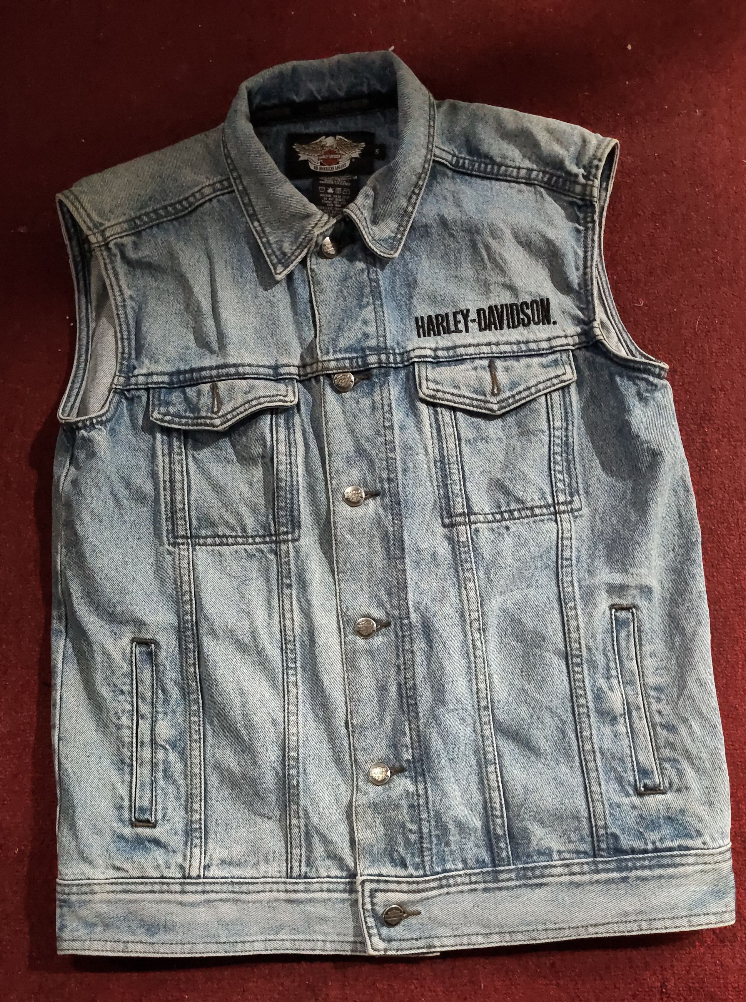 Harley Davidson × Vintage Trucker Jacket denim Harley Davidson vintage less sleeve Size US S / EU 44-46 / 1 - 3 Thumbnail
