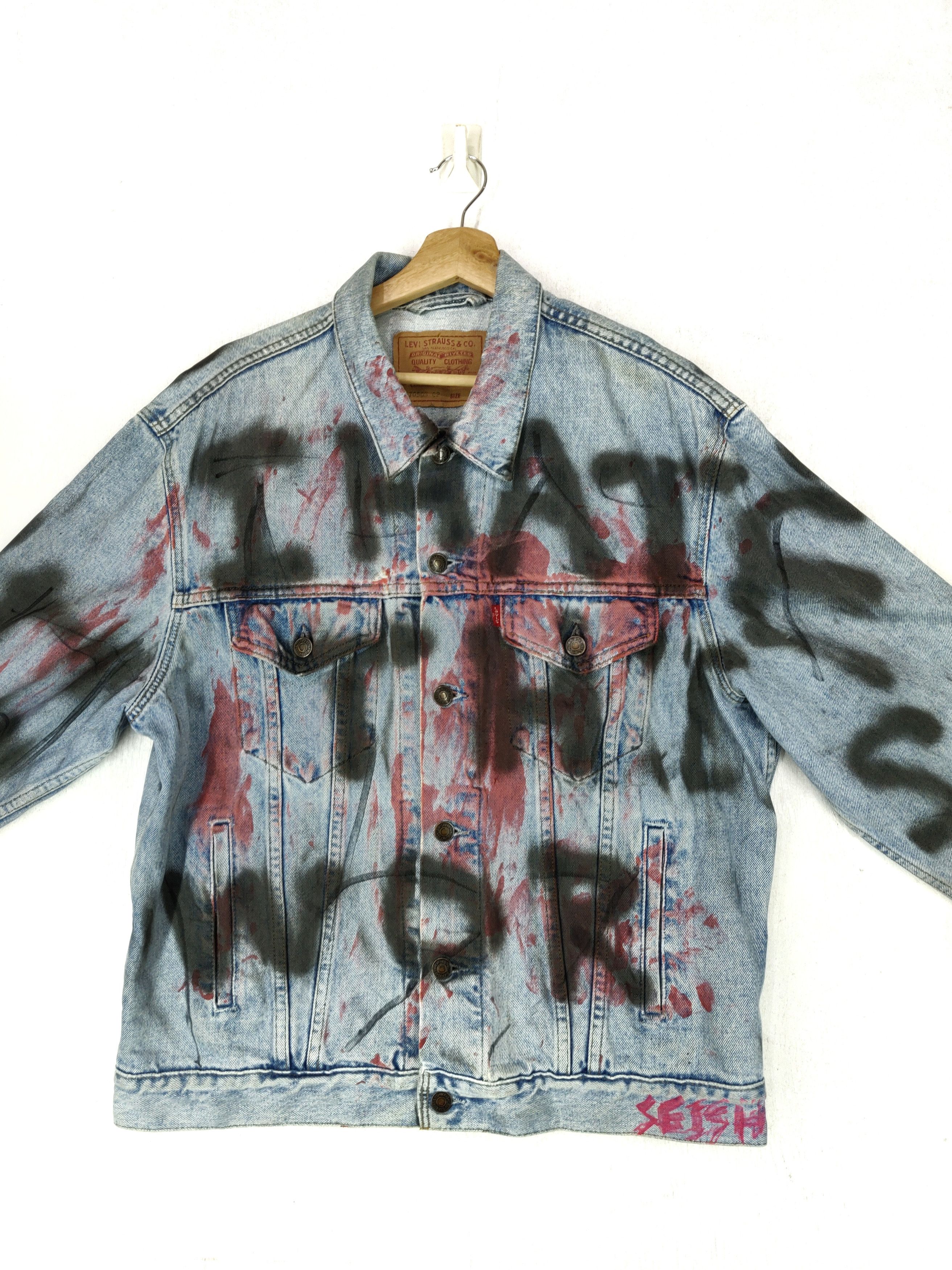 Levi's Vintage Clothing Vintage 90s Levis Custom Paint Splatter Art Denim Jacket Size US L / EU 52-54 / 3 - 2 Thumbnail