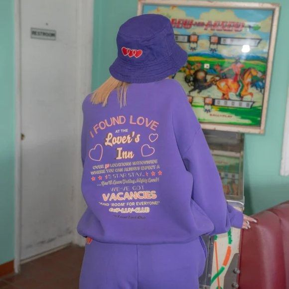 THE LOCAL LOVE CLUB I FOUND LOVE PURPLE CREW SWEATSHIRT L