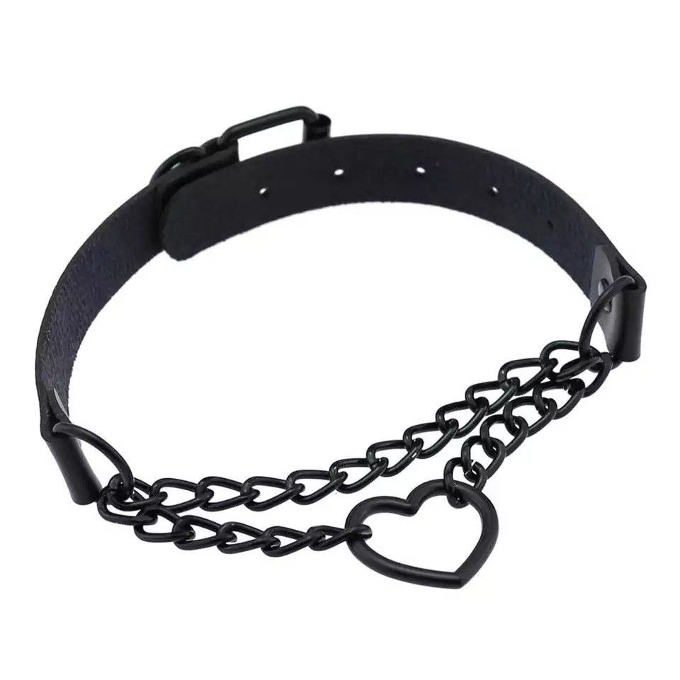 Jewelry Heart Choker With Chain Goth Collar Size ONE SIZE - 1 Thumbnail