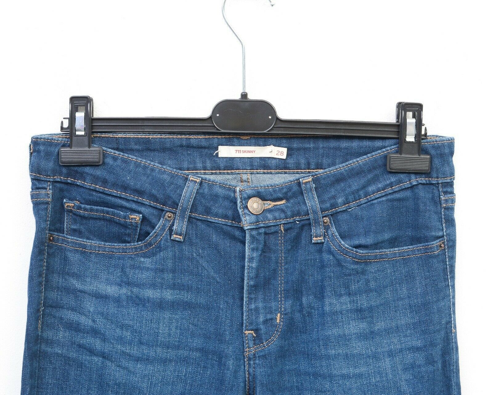 Levi's 711 Skinny Womens W28 L32 Mid Rise Jeans Trousers Slim Pants Size 28" / US 6 / IT 42 - 2 Thumbnail
