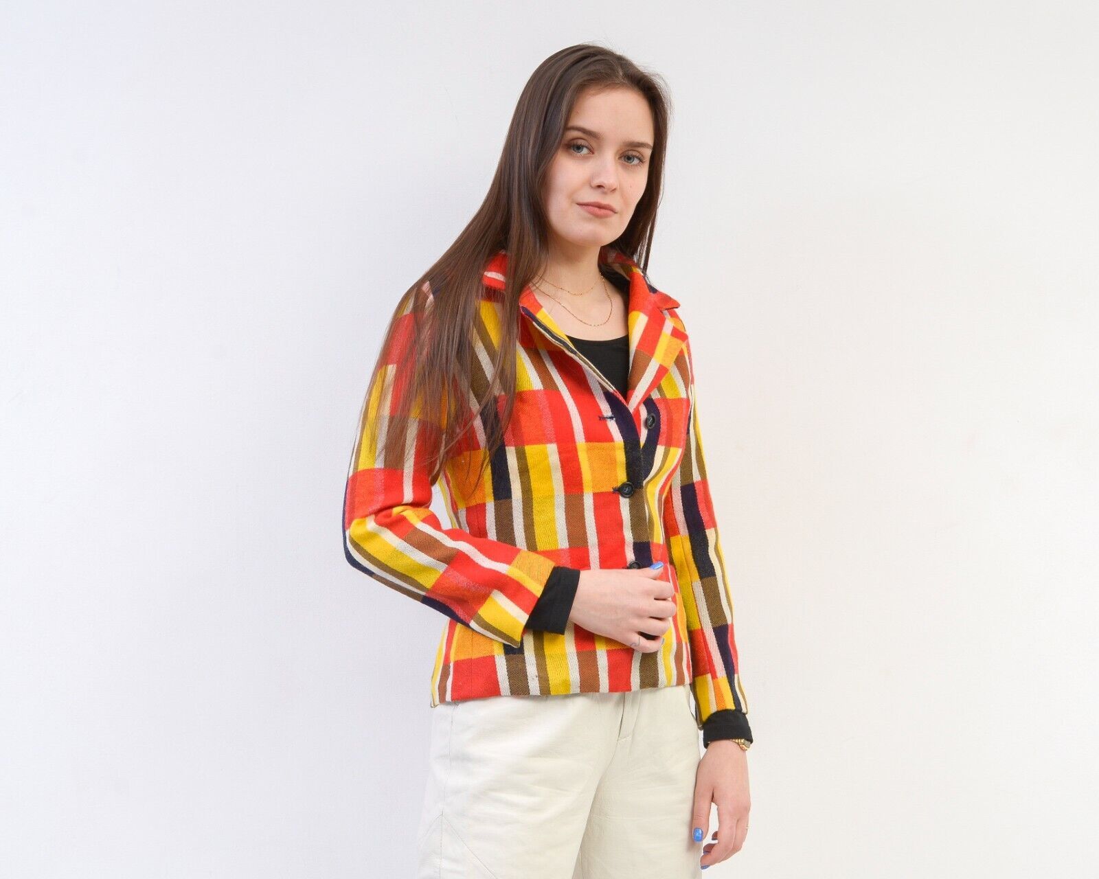 Other × Vintage 60's Blazer Colourful Jacket Colour Blocks Coat Button Up Size XS / US 0-2 / IT 36-38 - 3 Thumbnail