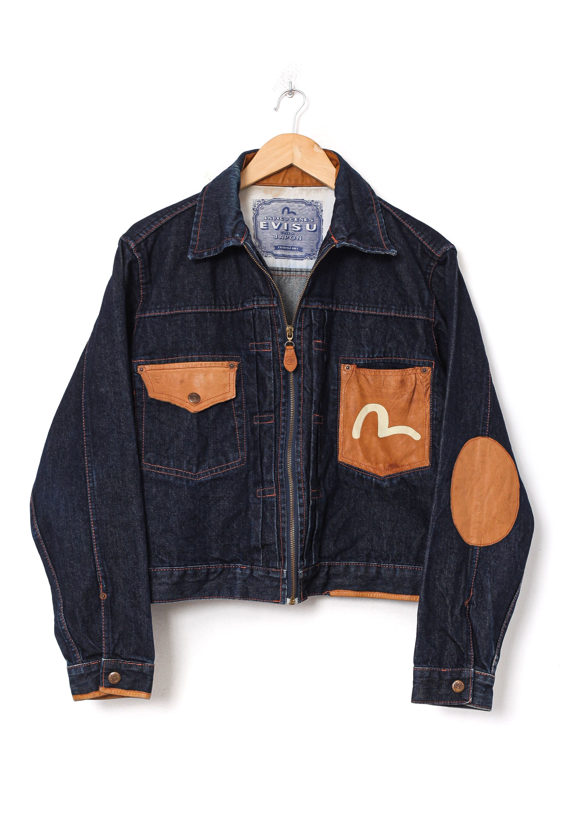Evisu × Vintage Vintage EVISU Denim Jacket Leather A8310 | Grailed