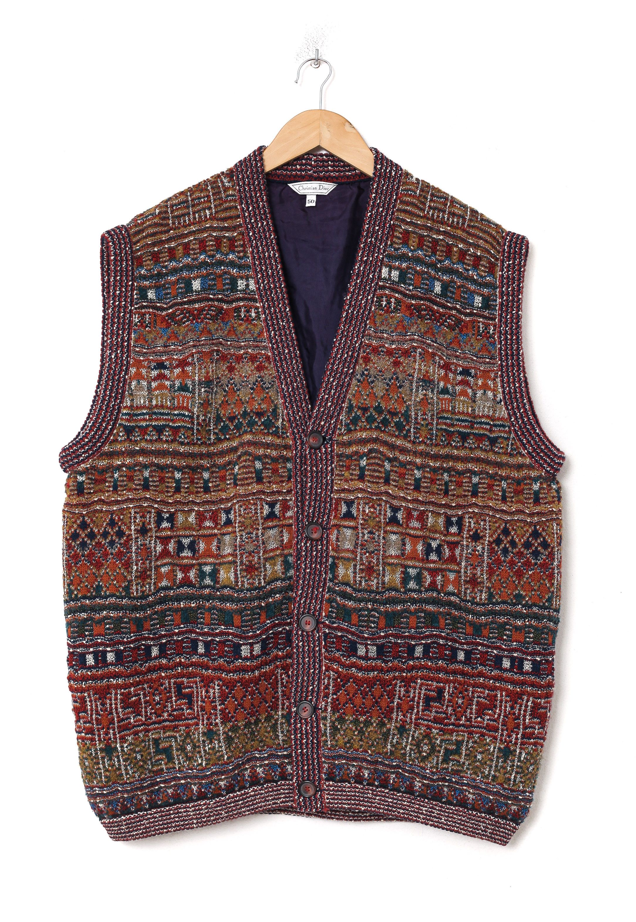 Dior Vintage CHRISTIAN DIOR Sweater Vest Aztec 80s A8376 | Grailed