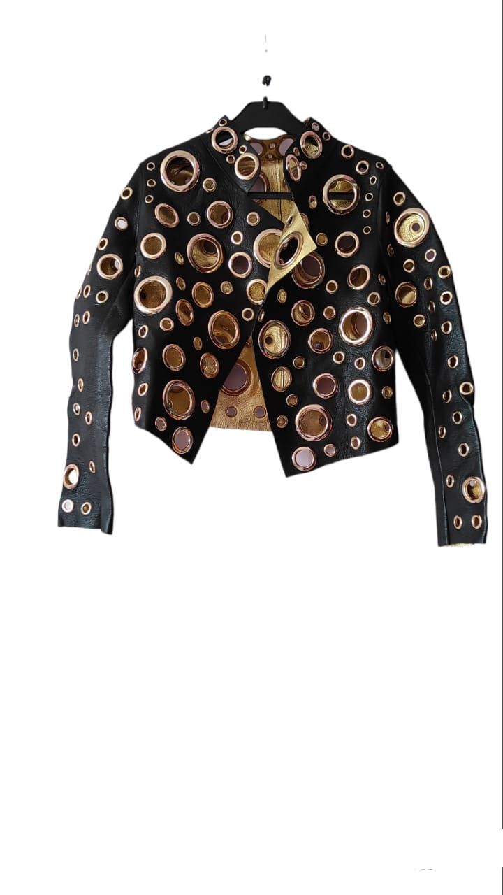 Sexy Leather Motorcycle Sheep Skin Golden Jacket Made Italy