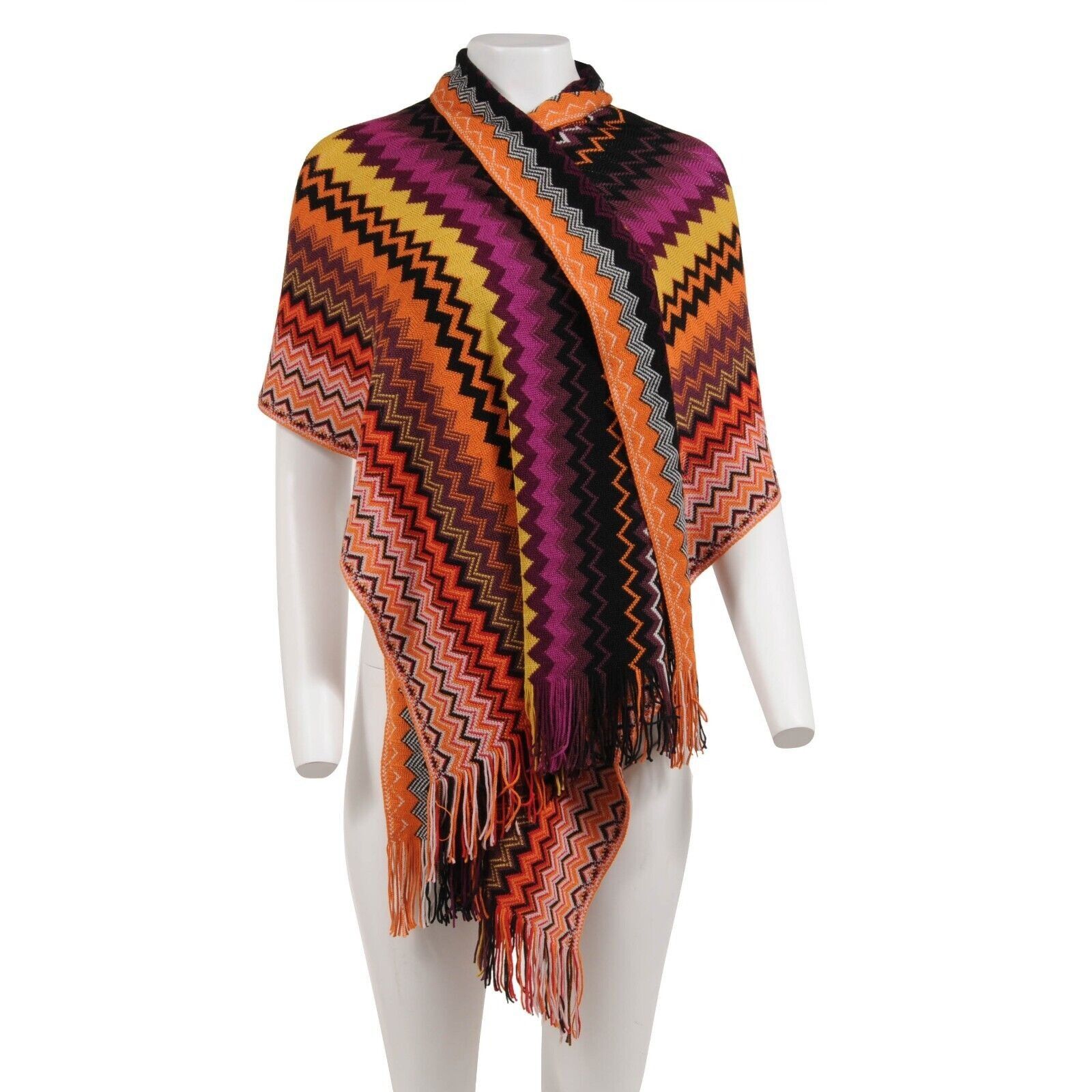 Orange Purple Yellow Geometric Fringe Scarf Zigzag