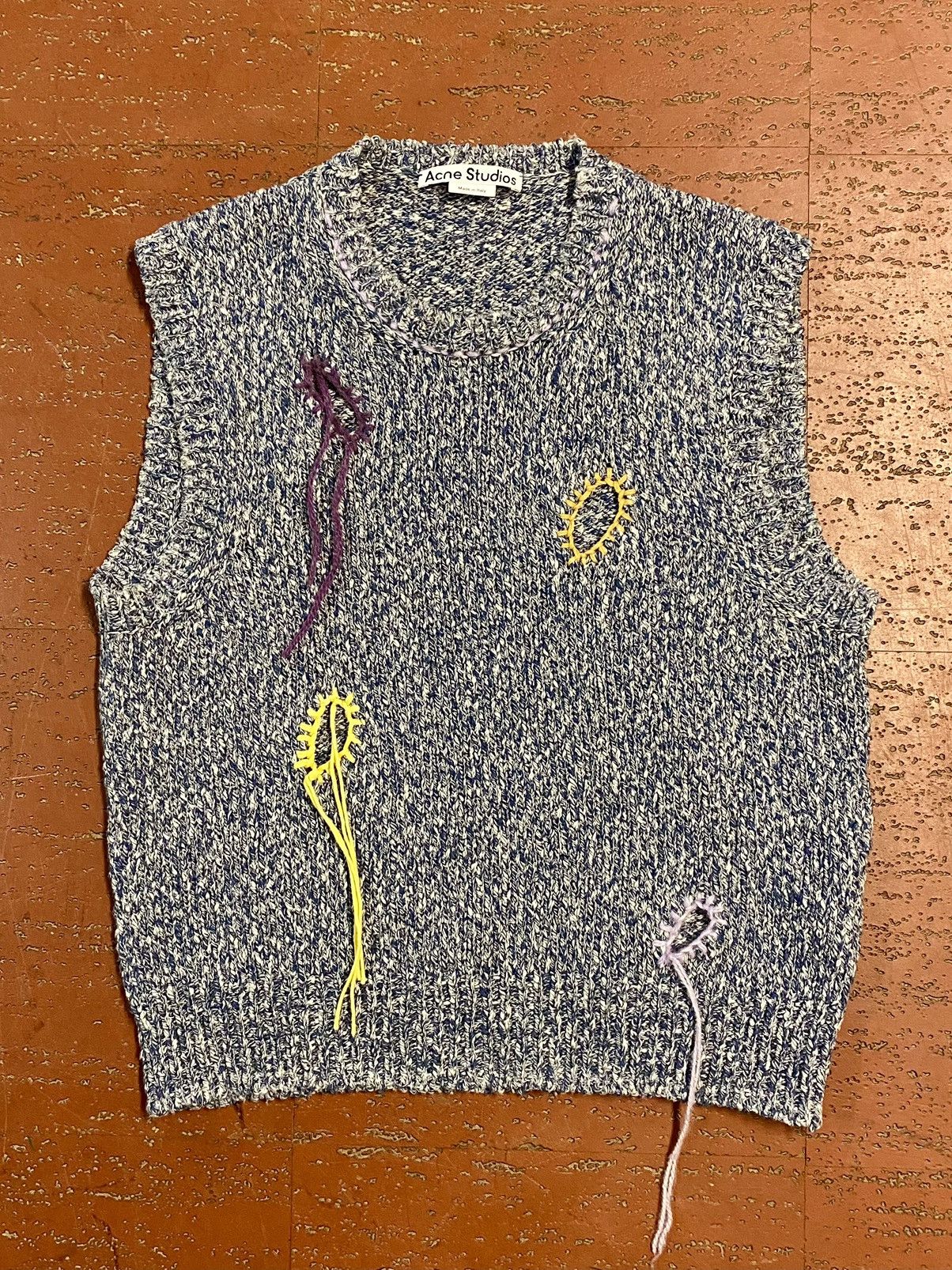 Acne Studios Blue Korfeo Embroidered Distressed Sweater Vest Size US M / EU 48-50 / 2 - 1 Thumbnail