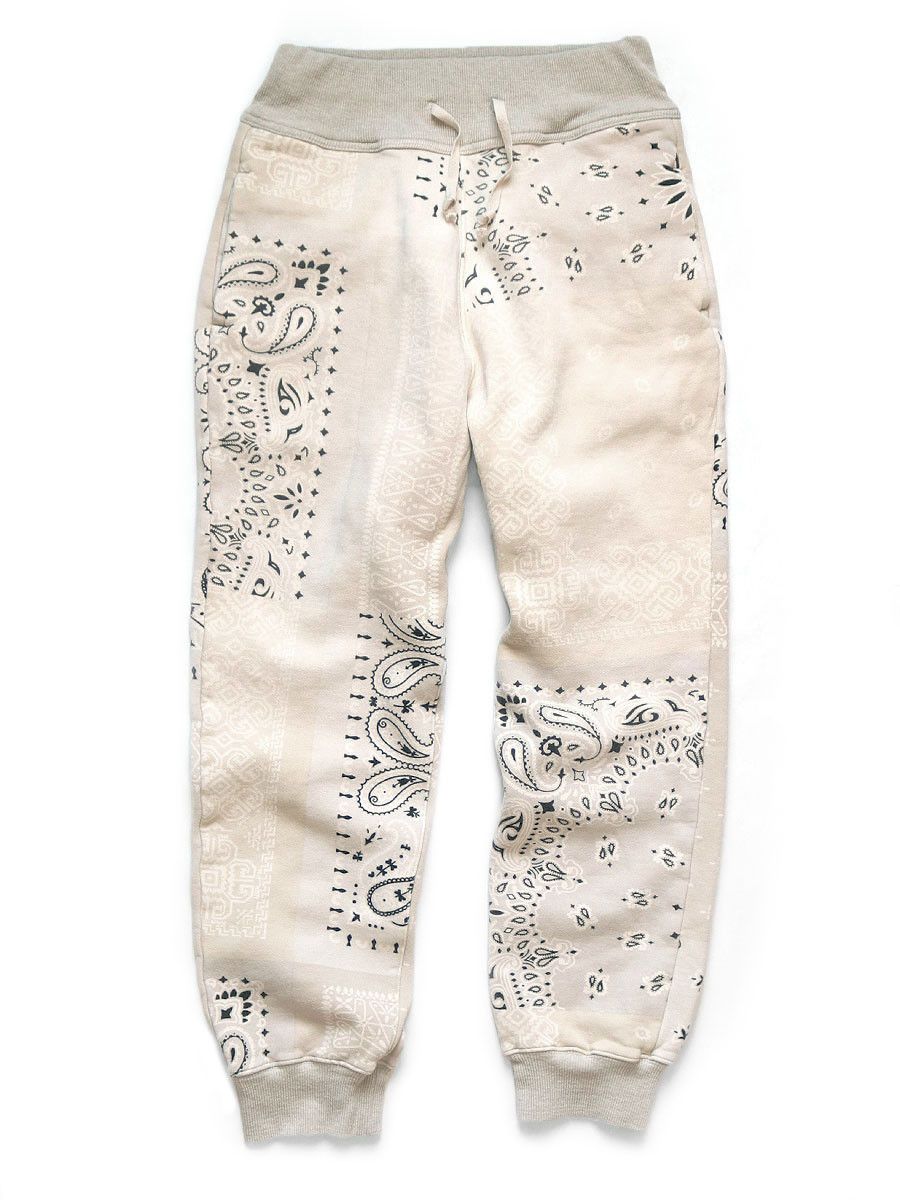 Image of Kapital Fleece Bandana Pattern Sweatpants Rib Pants in Cream, Men's (Size 30)