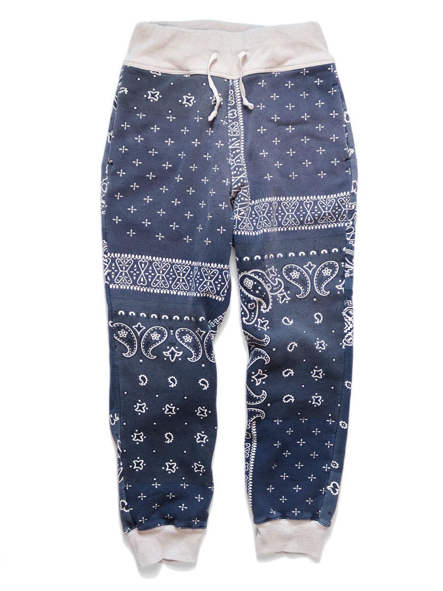 image of Kapital Fleece Bandana Pattern Sweatpants Rib Pants in Navy, Men's (Size 30)