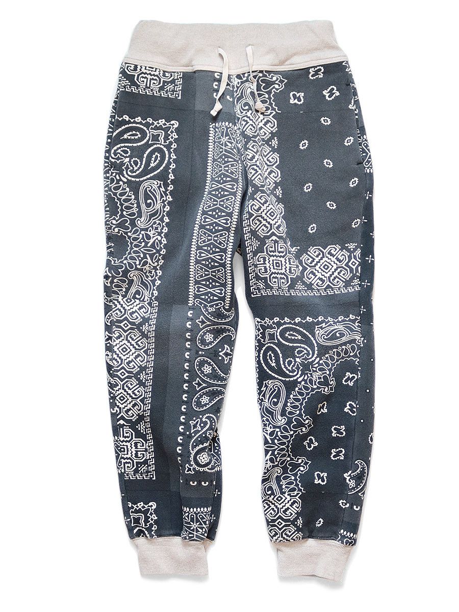 image of Kapital Fleece Bandana Pattern Sweatpants Rib Pants in Black, Men's (Size 30)