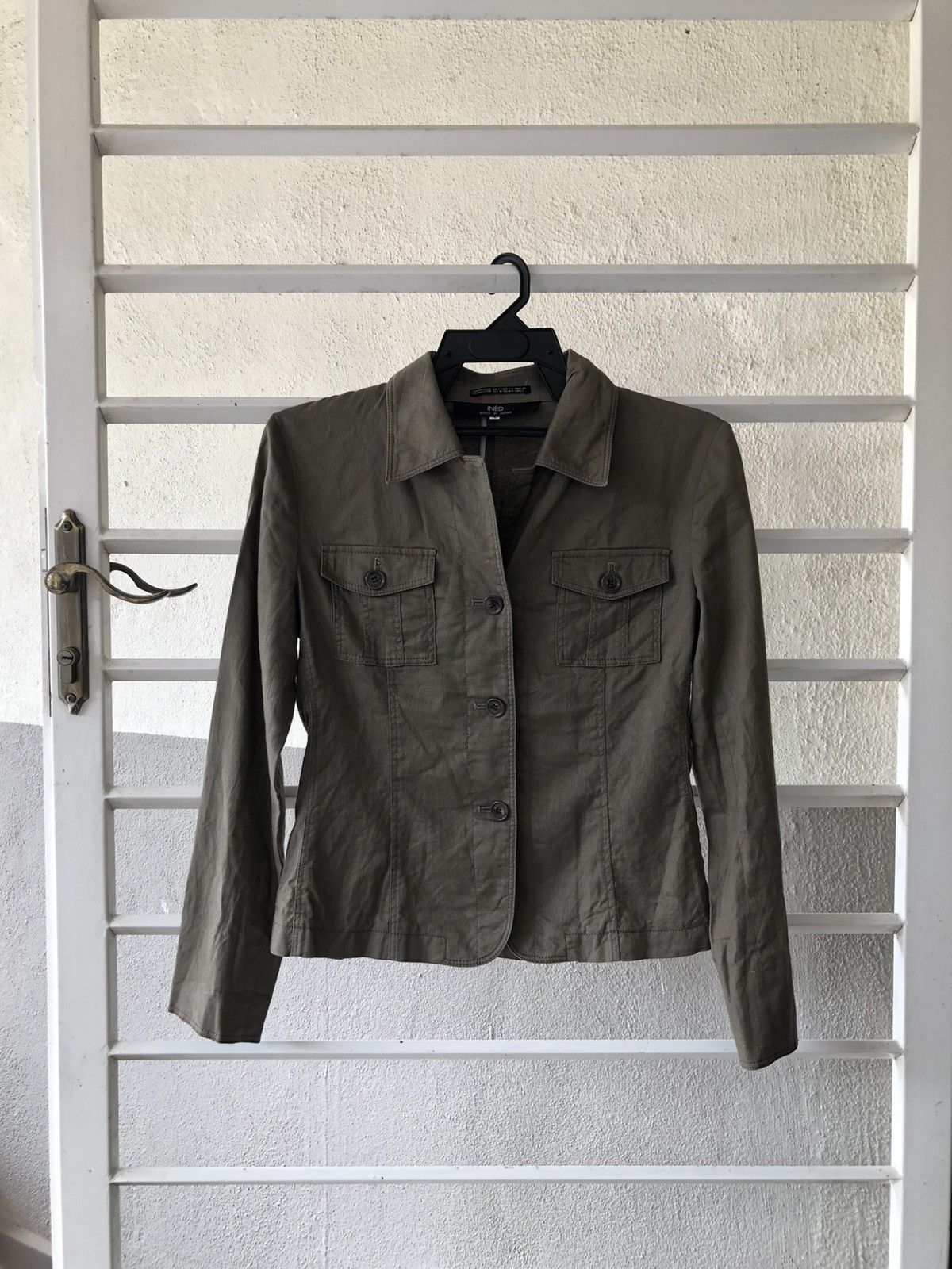 Ined by Yohji Yamamoto light denim jacket olive green