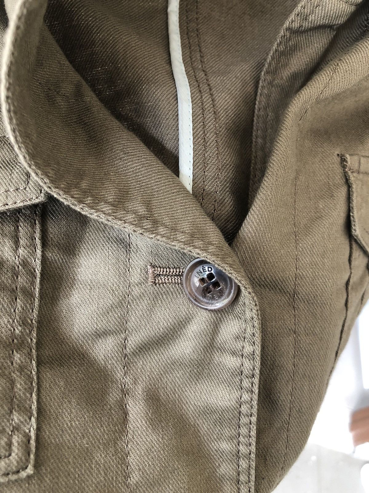 Ined by Yohji Yamamoto light denim jacket olive green