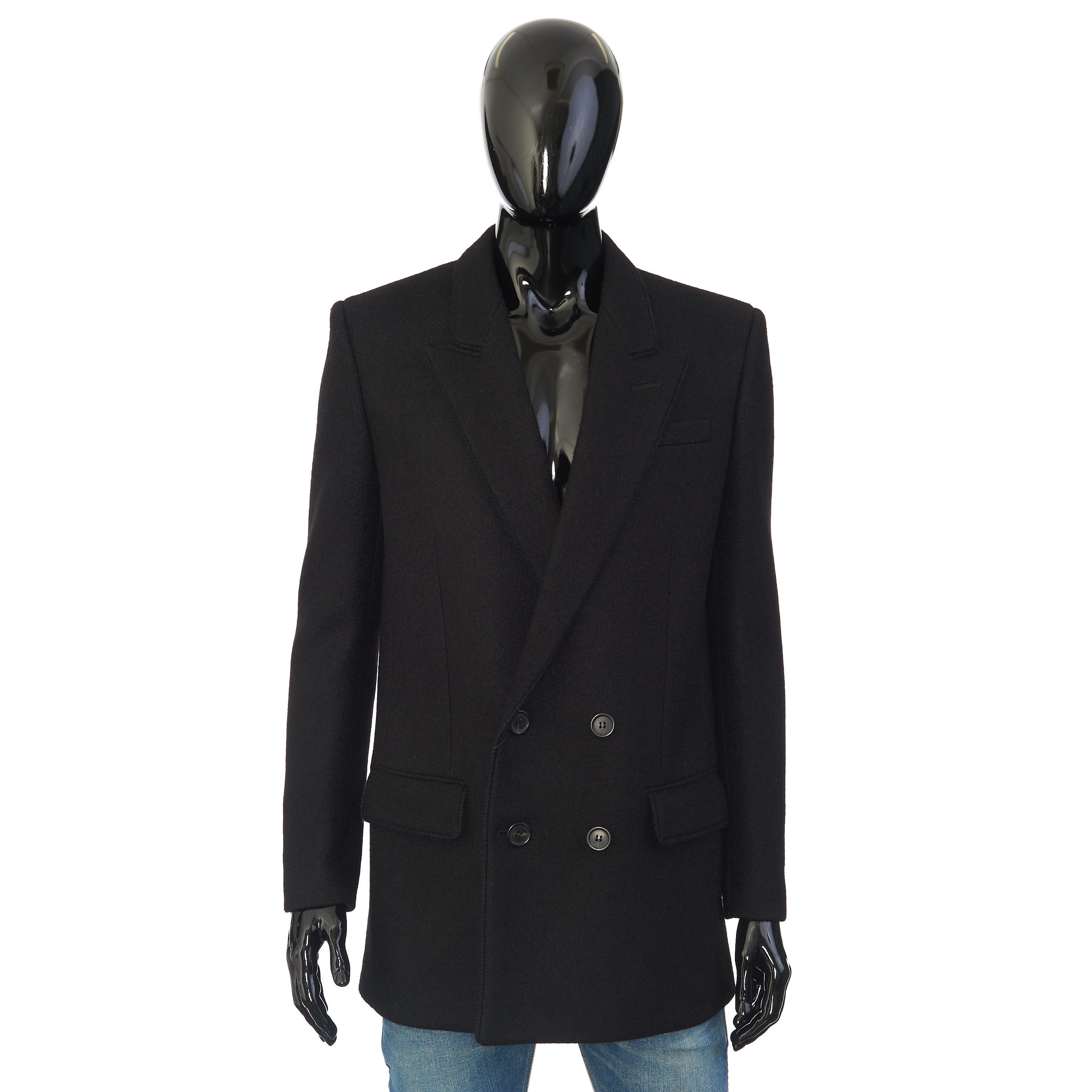 Saint Laurent Paris Slimfit Double Breasted Wool & Mohair Blend Coat Size US M / EU 48-50 / 2 - 1 Thumbnail