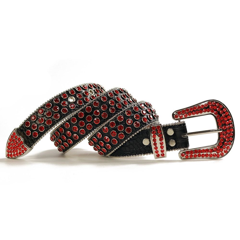 Vintage y2k studded diamond rhinestone black/red belt | Grailed