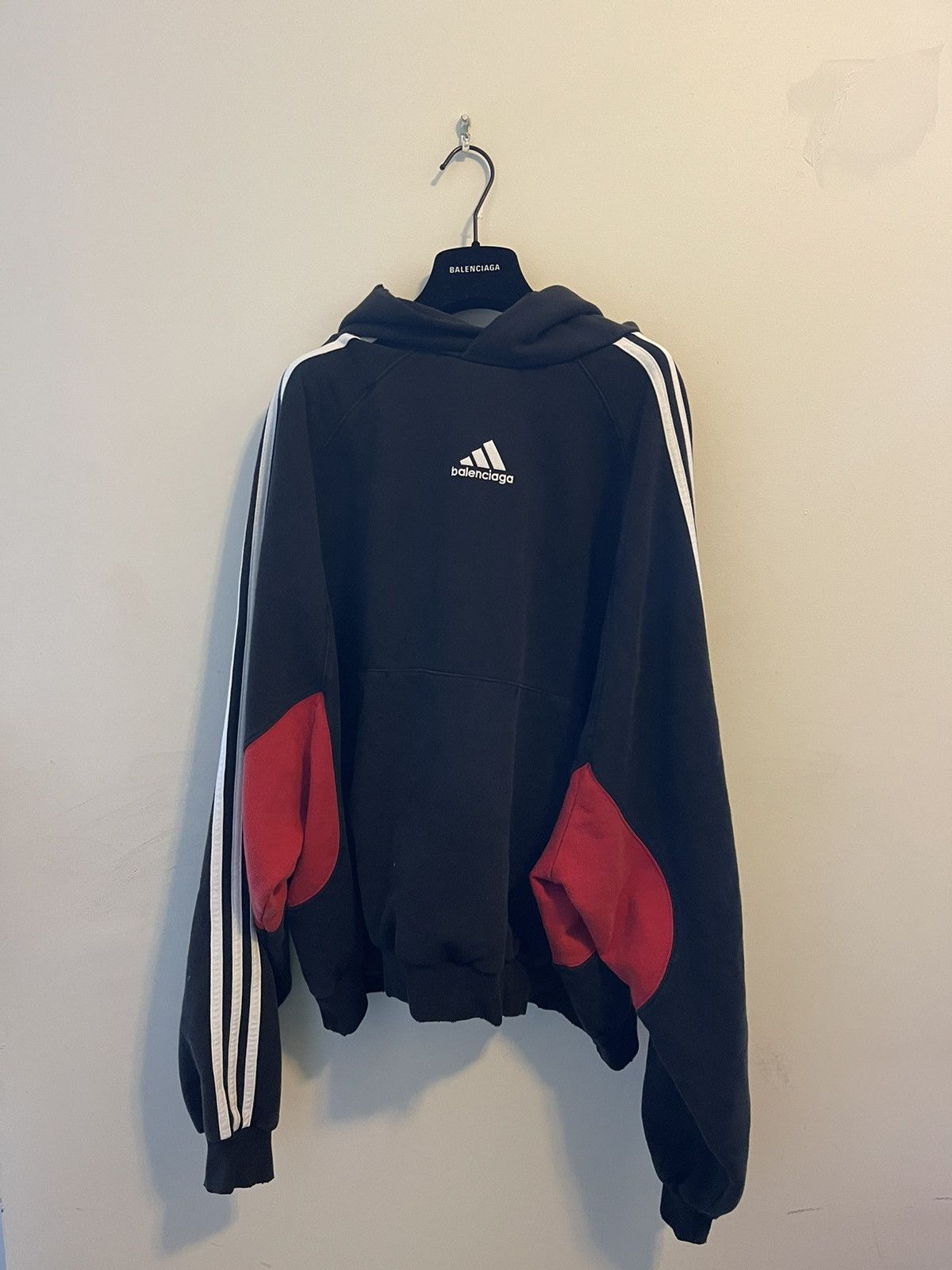 Adidas Balenciaga adidas distressed red insert hoodie large fit 1