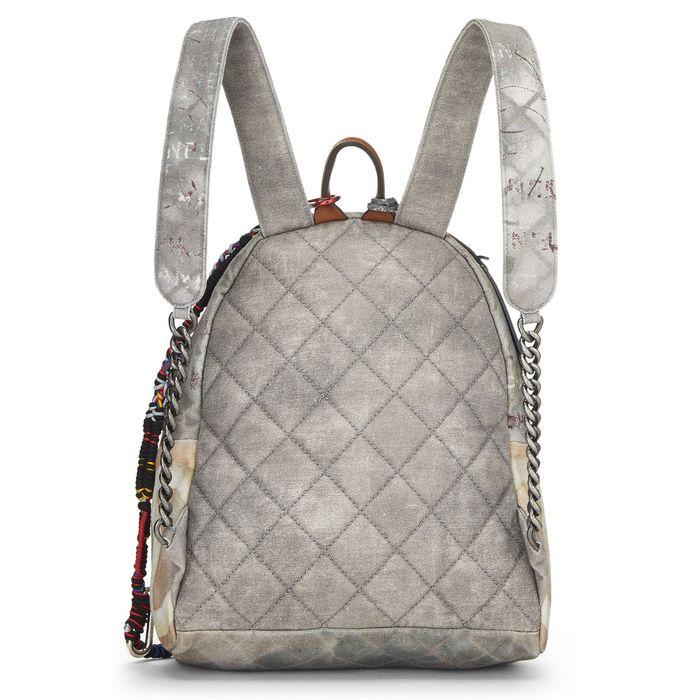 Chanel Chanel 2014 SS Grey Beige Canvas Graffiti Backpack Bag Size ONE SIZE - 9 Preview
