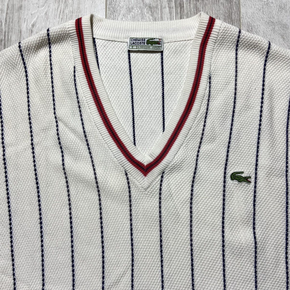 Lacoste × Vintage 90’s Vintage Lacoste V-Neck Stripe Sweater Size US XL / EU 56 / 4 - 2 Thumbnail