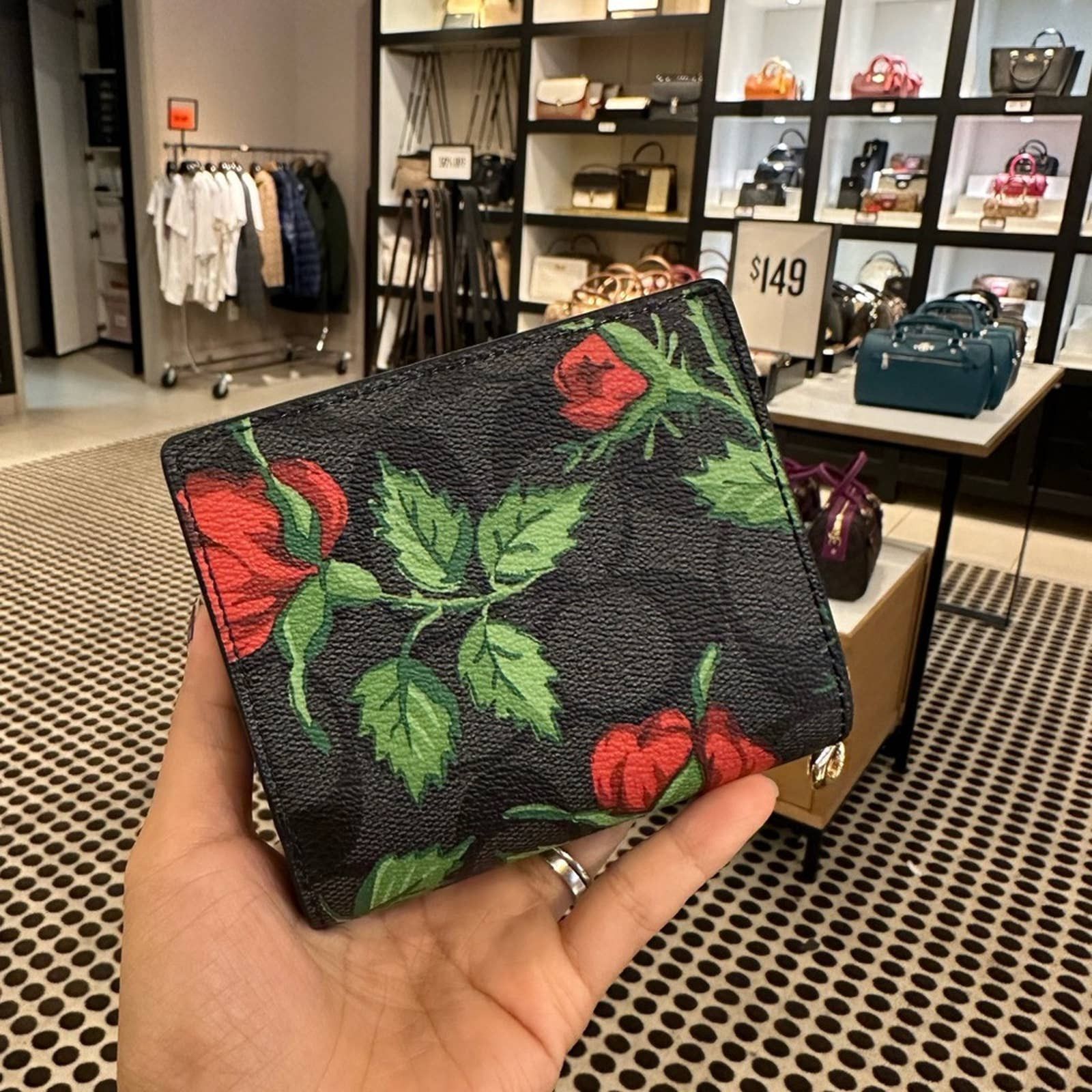 Coach Snap Wallet In Signature Canvas With Fairytale hotsell Rose Print