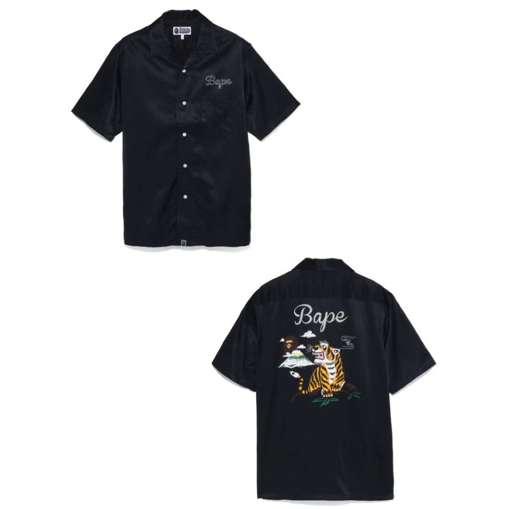 トップス BAPE JAPAN CULTURE OPEN COLLAR SHIRT XL BAPE Japan Culture Tiger And Dragon Open Collar Shirt Black