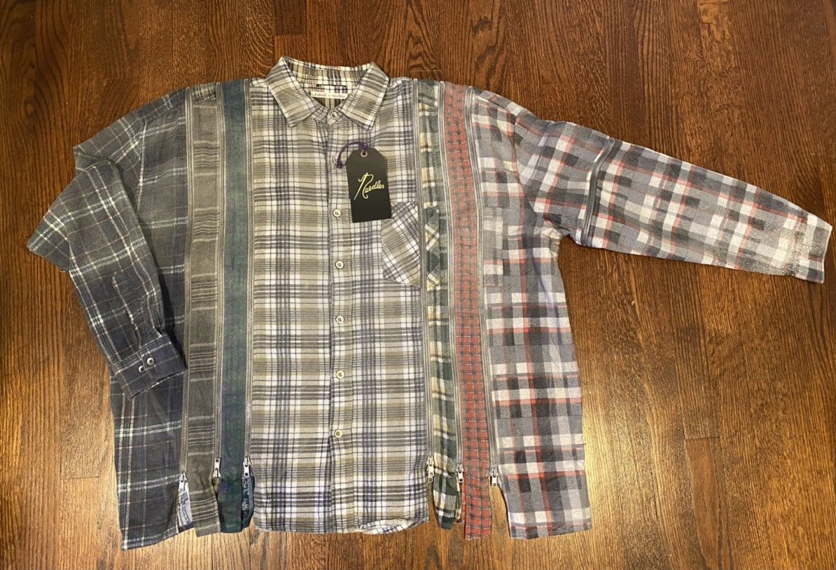 image of Needles Japan F/w’22 Wide Zippered Reflective 7 Cuts Flannel in Grey, Men's (Size XL)