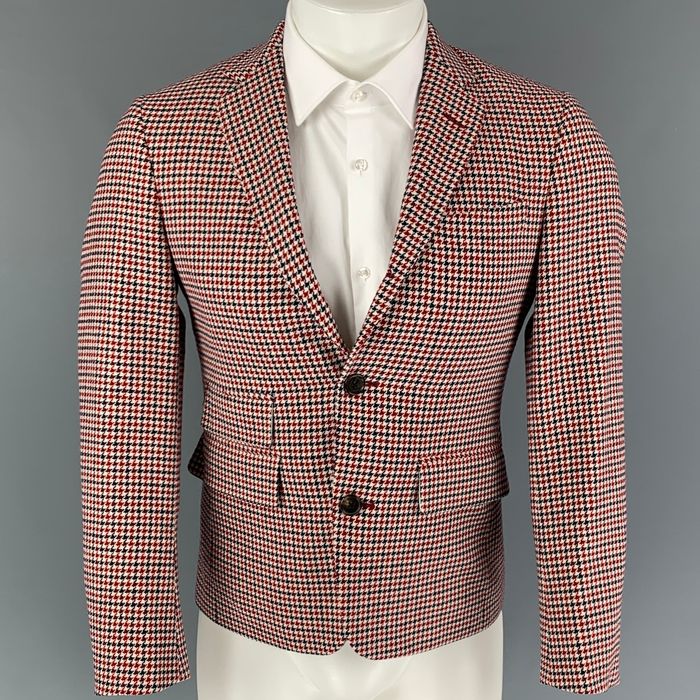 Brooks Brothers Black Fleece White Navy Red Houndstooth Wool Sport Coat