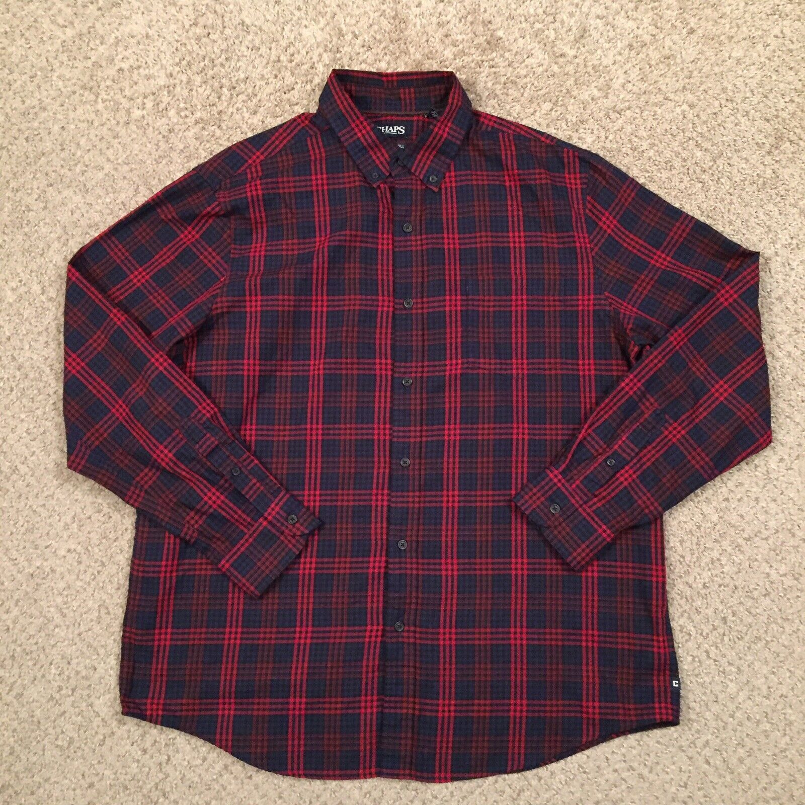 Chaps Chaps Easy Care Twill Button Up Shirt Mens XL Long Sleeve Red ...