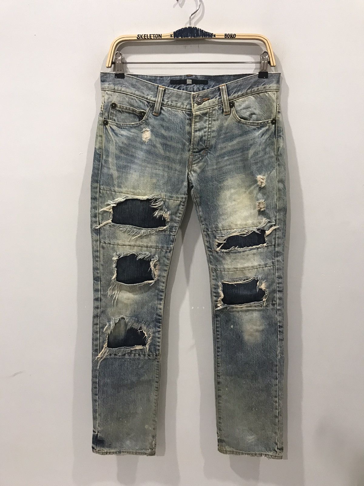 NO ID Japan Wax Dirty Distressed Patchwork Denim