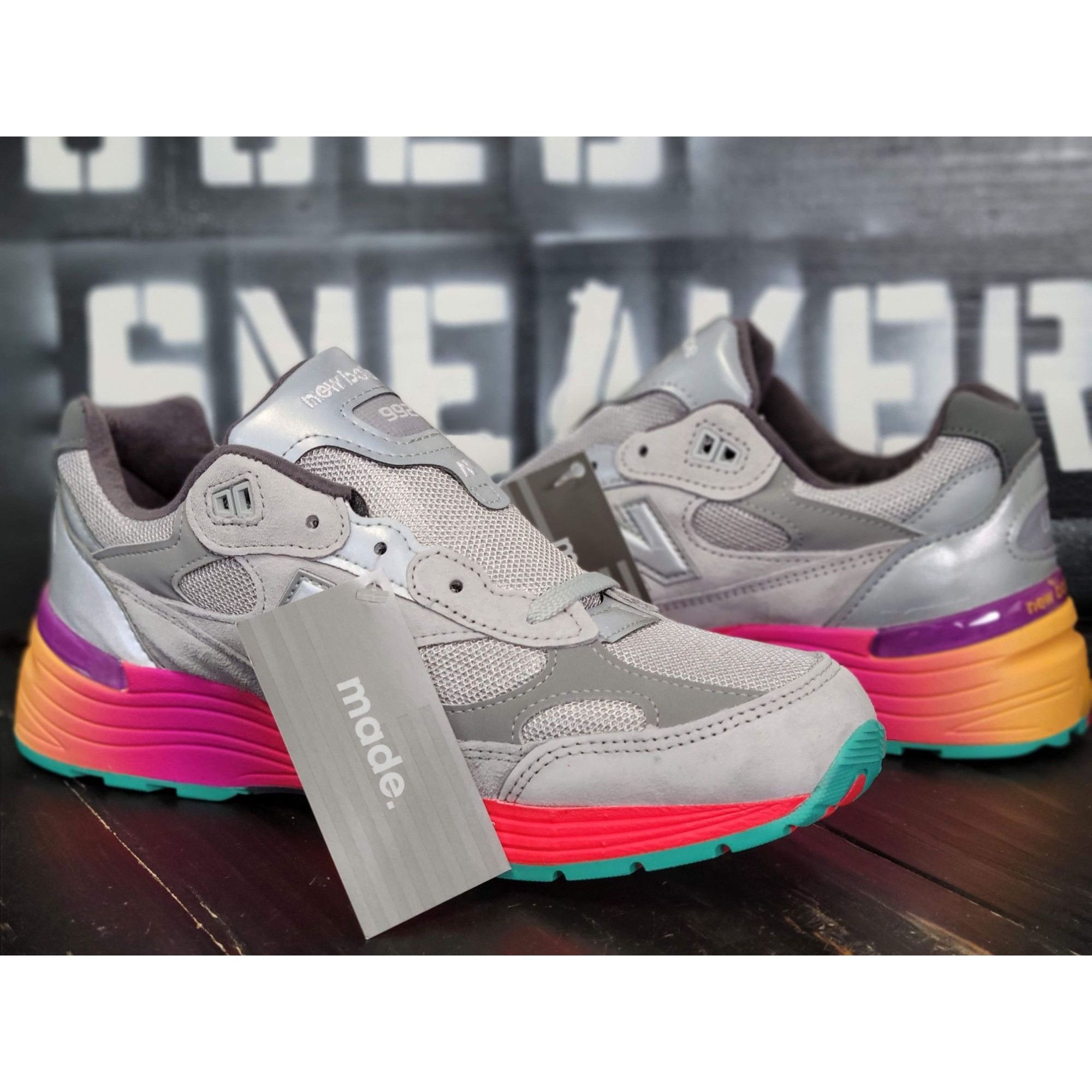 New Balance Made in USA Gray Suede/Red Running Shoes Sz